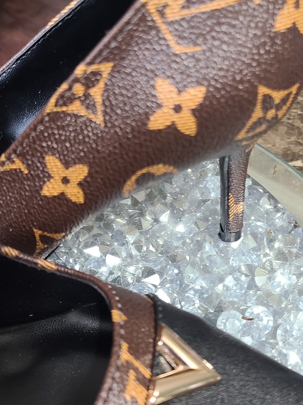 Louis Vuitton Black and Brown Monogram Pointed-Toe Heels - Picture 4 of 9